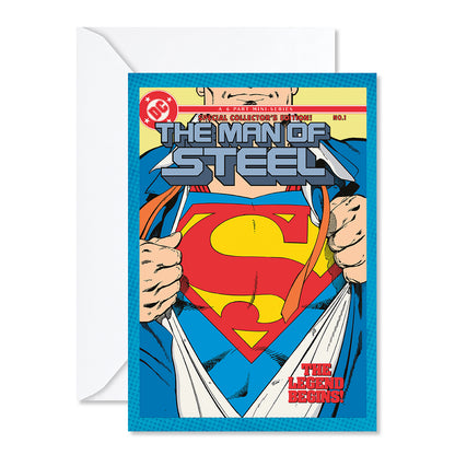 Hallmark DC™ Superman™ Comic Book Greeting Card featuring classic comic art with Superman's emblem and a blank white envelope.