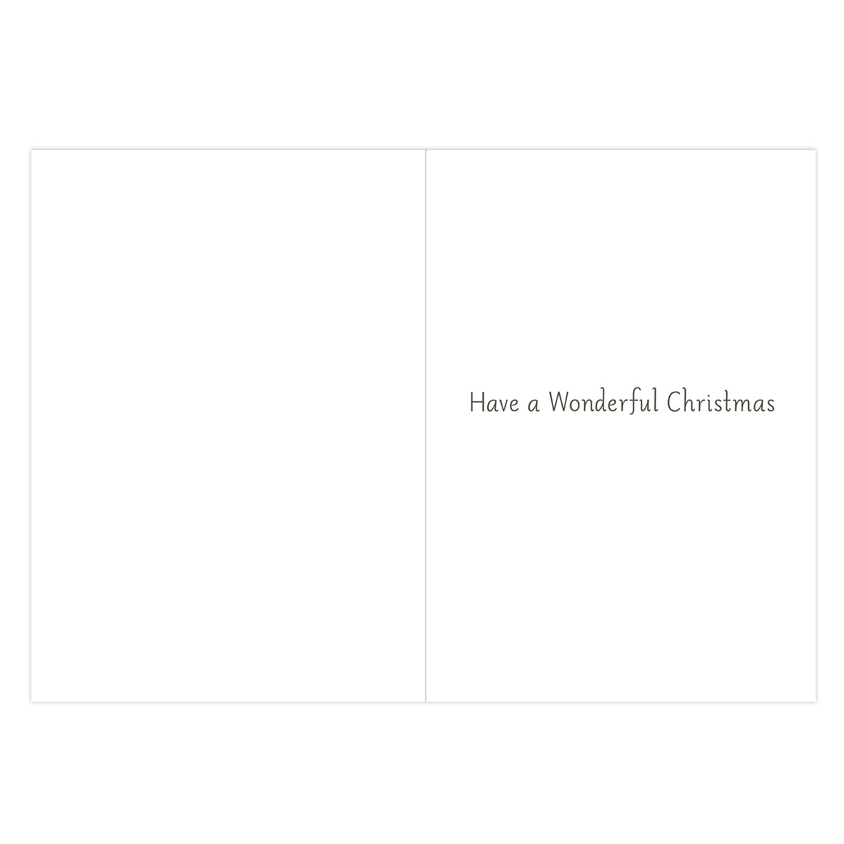 A blank greeting card layout with the text 'Have a Wonderful Christmas' printed in a small serif font on the right side of a white card, against a white background.
