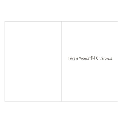 A blank greeting card layout with the text 'Have a Wonderful Christmas' printed in a small serif font on the right side of a white card, against a white background.