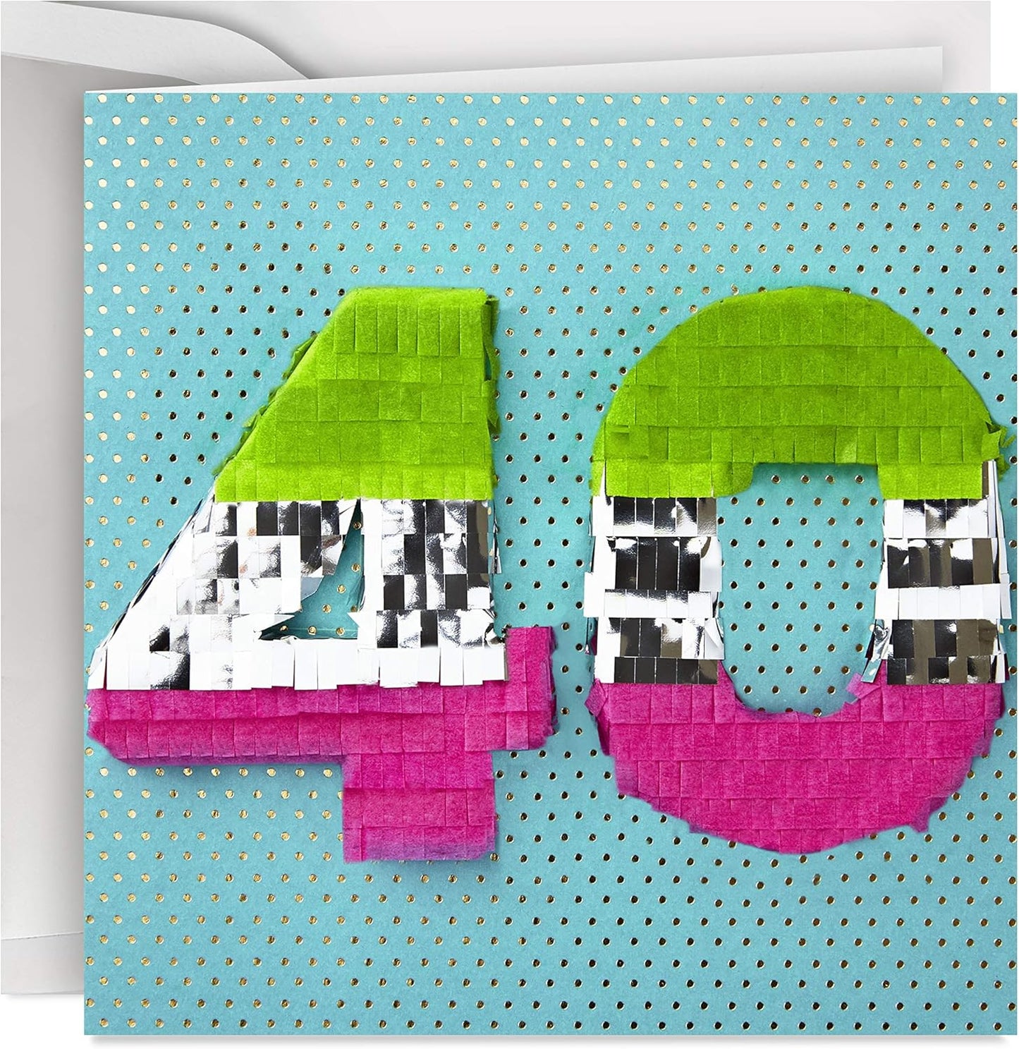 Hallmark Signature 40th Birthday Card (Never Looked So Good) features a colourful piñata design of the number 40 on blue foil.