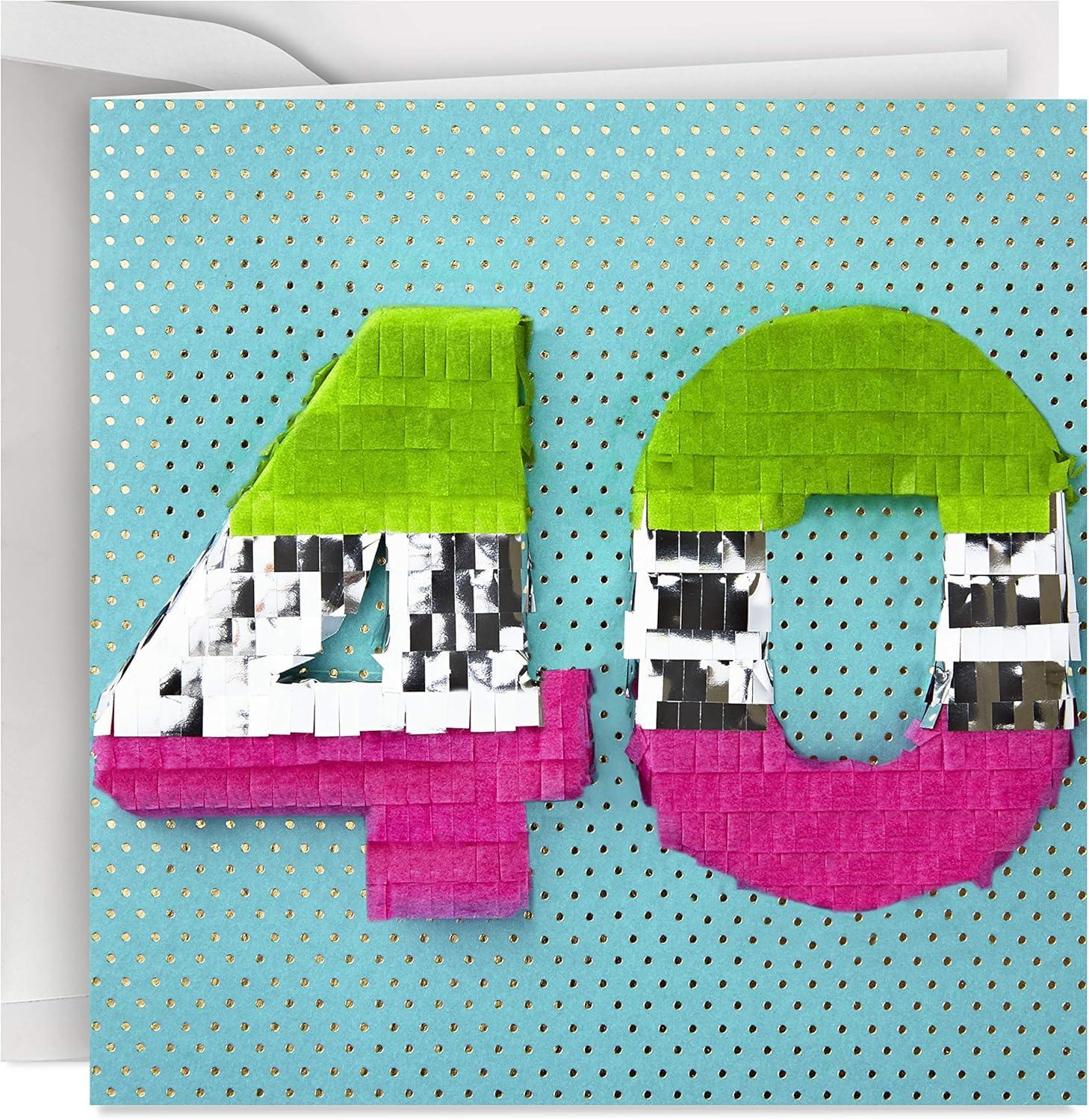 Hallmark Signature 40th Birthday Card (Never Looked So Good) features a colourful piñata design of the number 40 on blue foil.