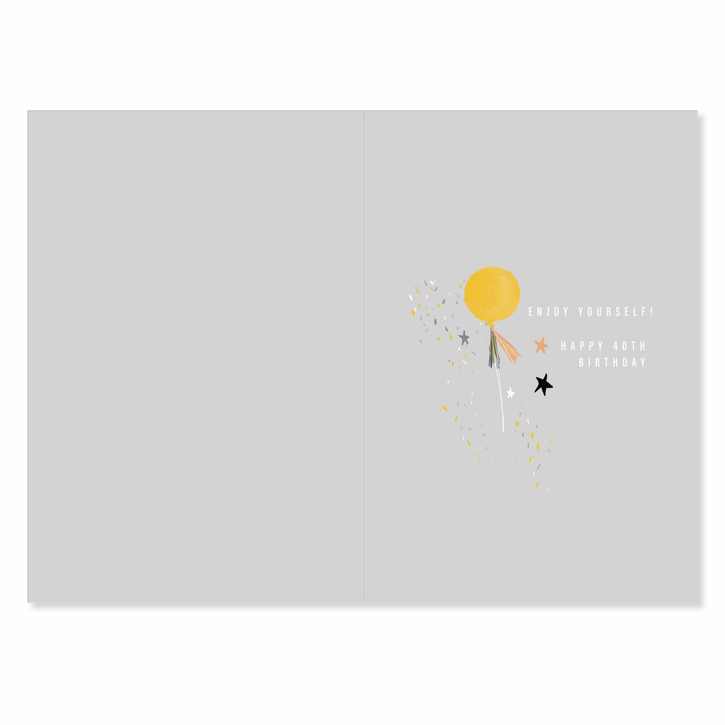 Connections from Hallmark 40th Birthday Card - And the fun's just getting started, inside cover, gold balloon illustration, celebratory stars