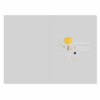 Connections from Hallmark 40th Birthday Card - And the fun's just getting started, inside cover, gold balloon illustration, celebratory stars