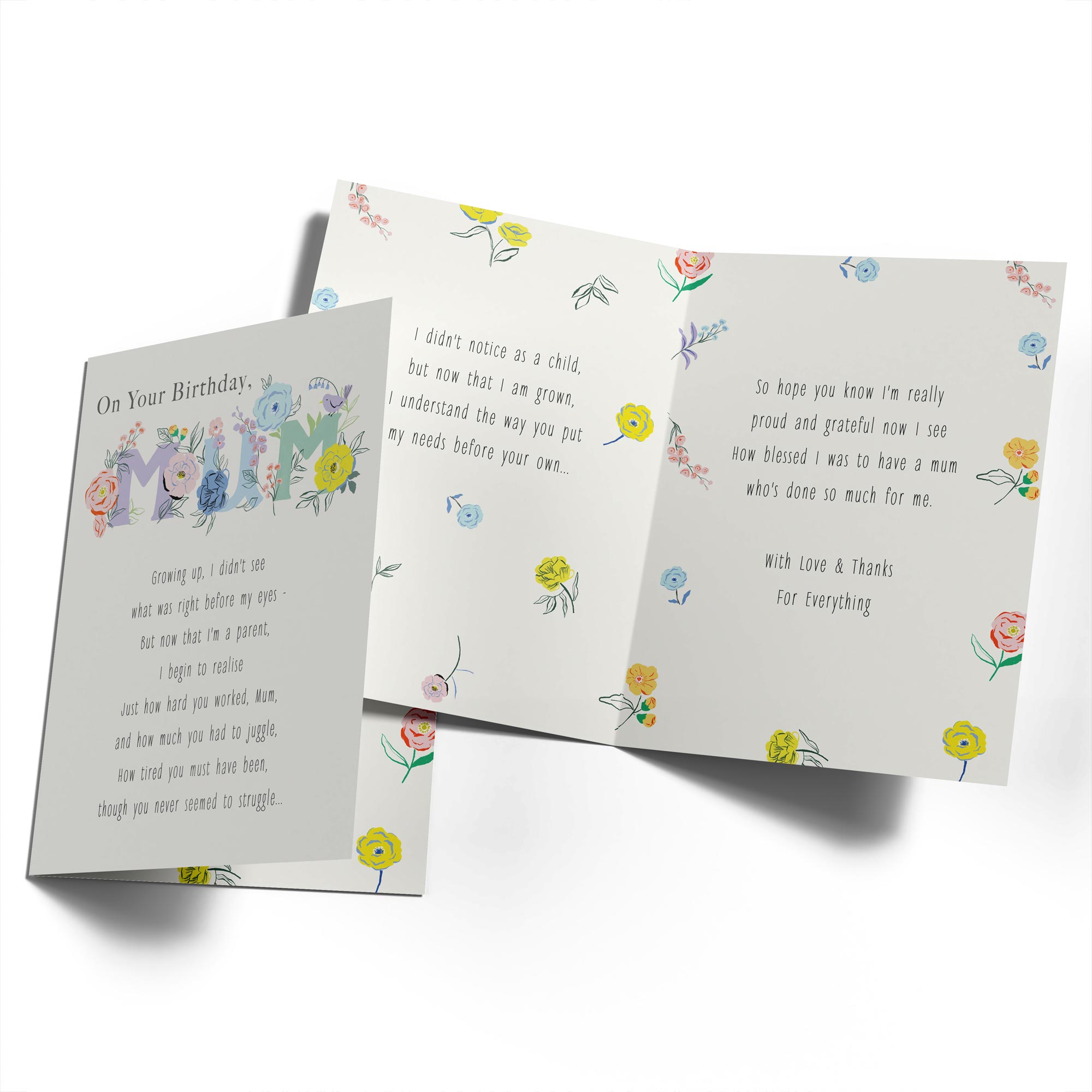 Cute Mum Birthday Written Verse Floral Pattern