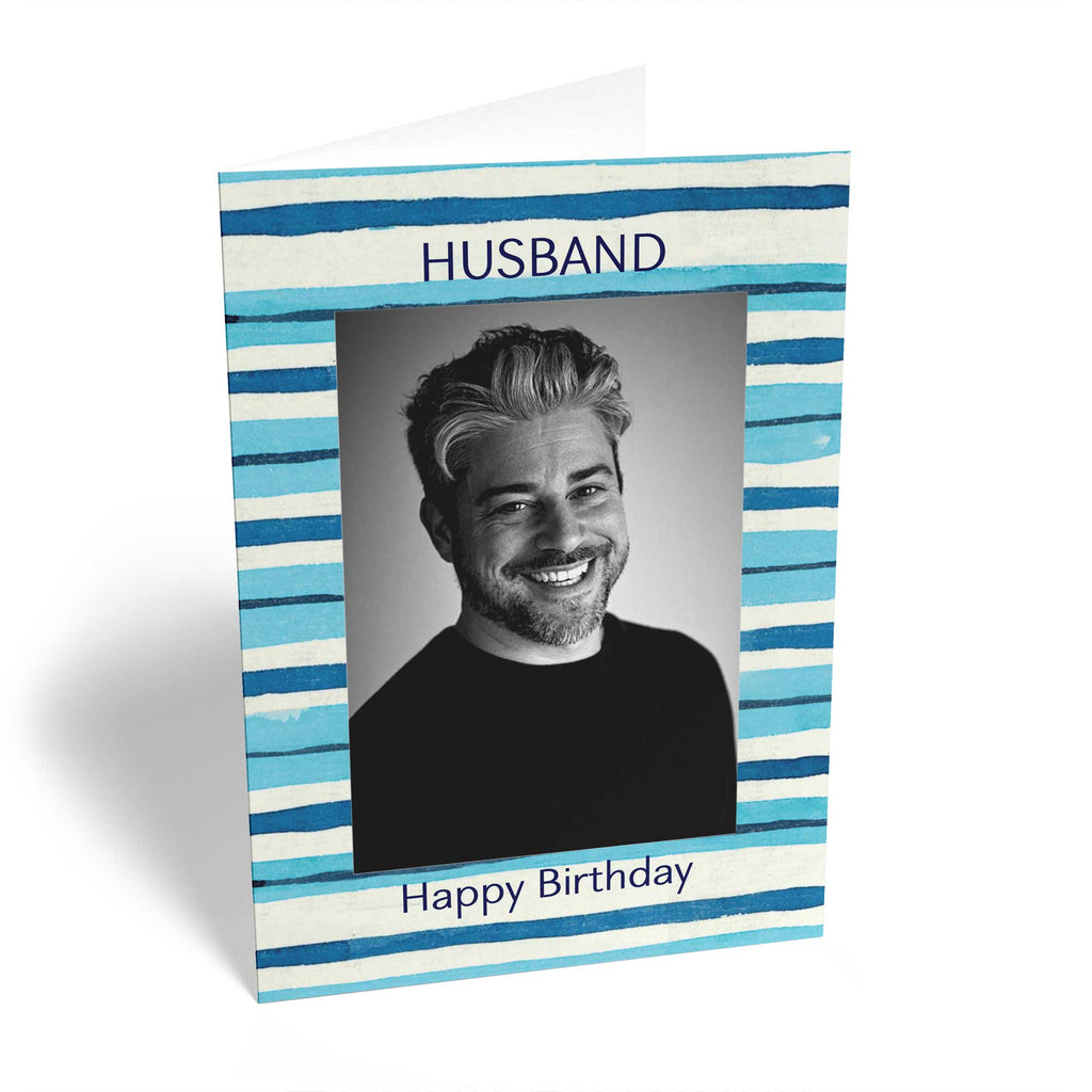 Husband Happy Birthday Photo Upload Stripes