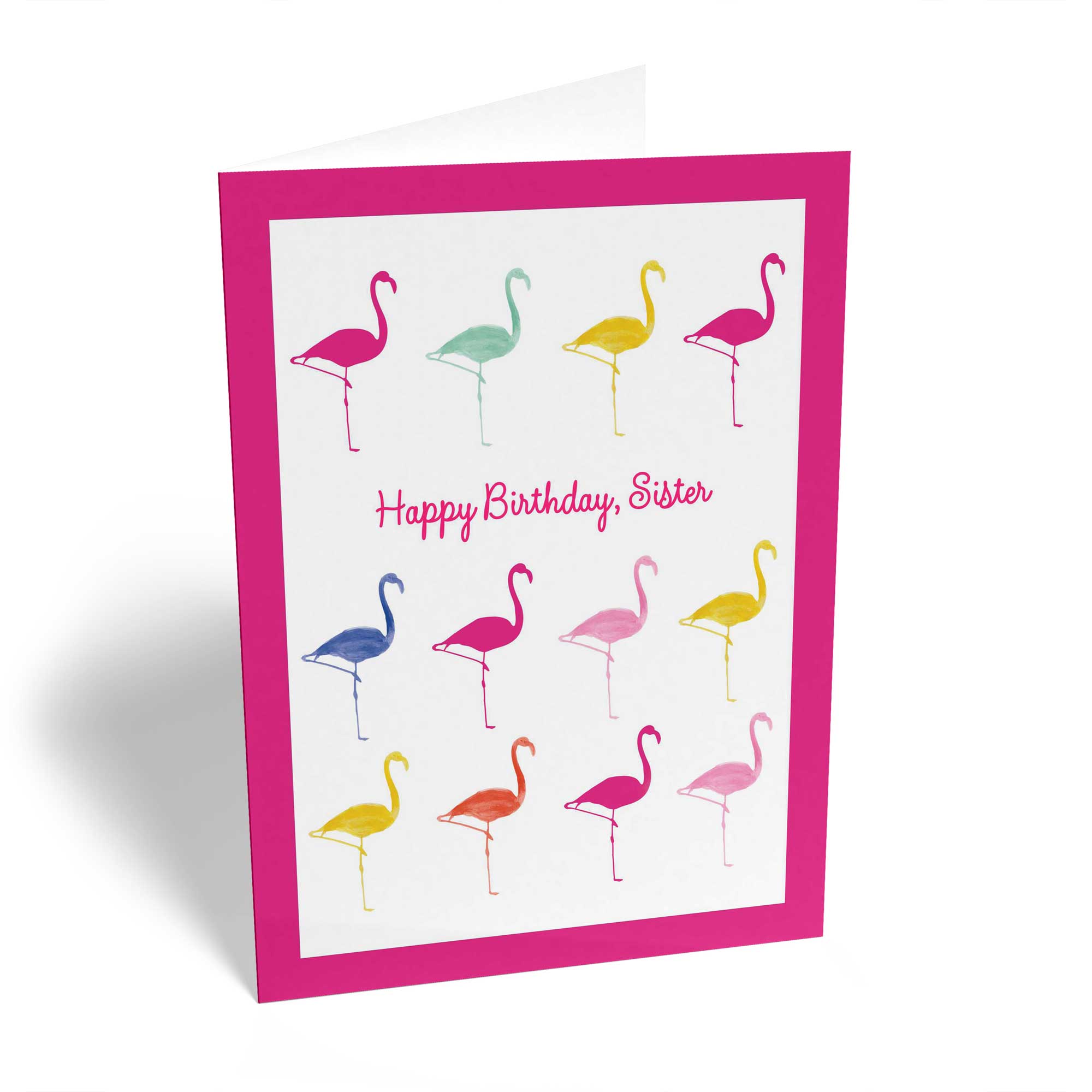 Sister Happy Birthday Colourful Flamingo Pattern