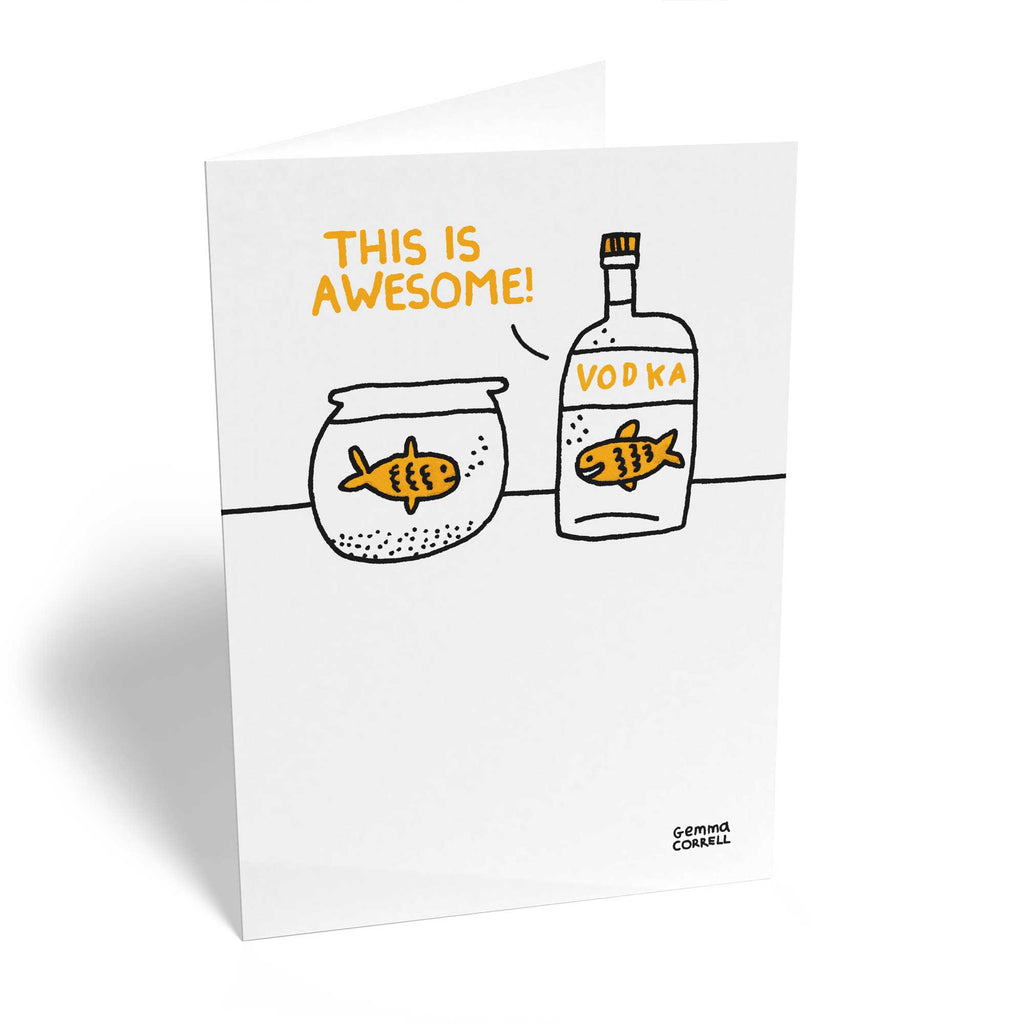 Funny Illustrated Birthday Cartoon Vodka Goldfish