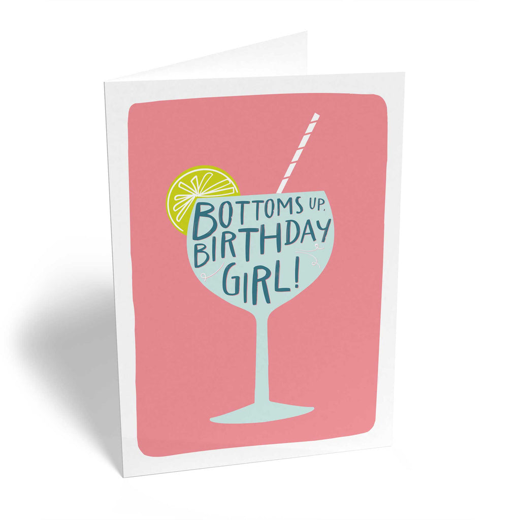 Contemporary Birthday Illustrated Cocktail Bottoms Up