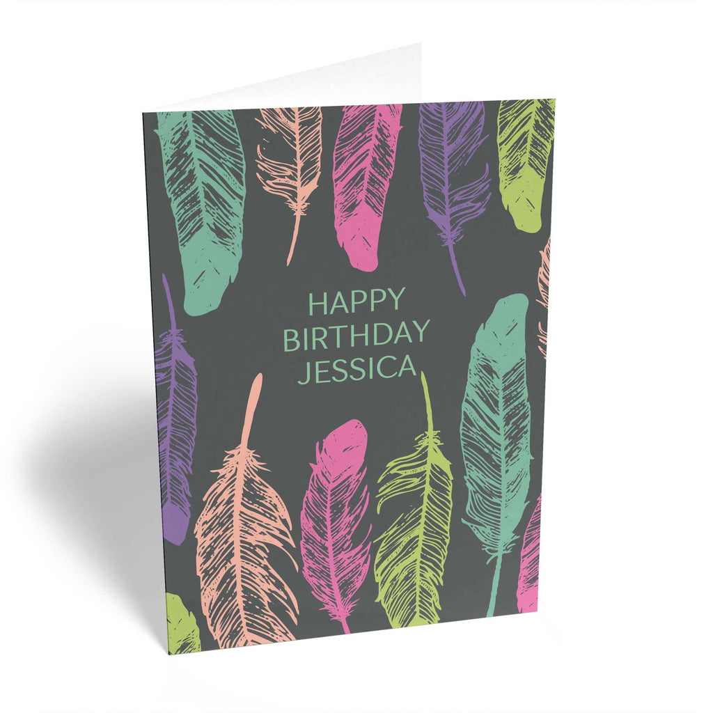 Classic Birthday Illustrated Editable Colourful Feathers