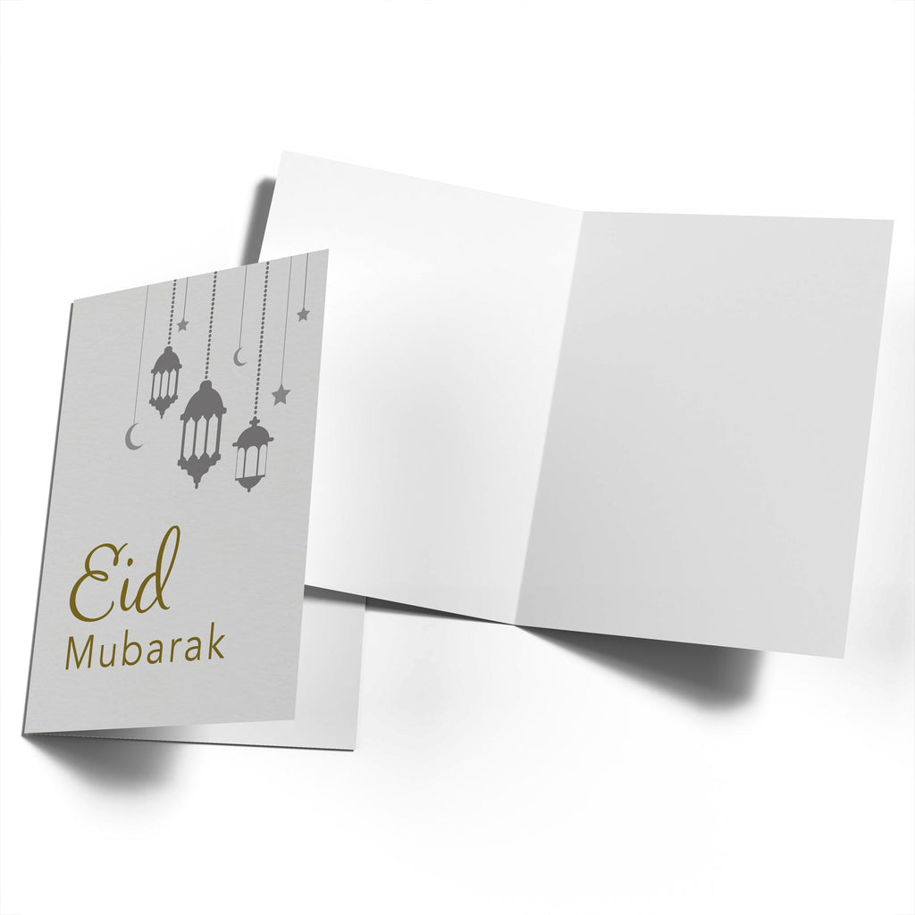 Classic Eid Mubarak Greetings Card Gold Lanterns