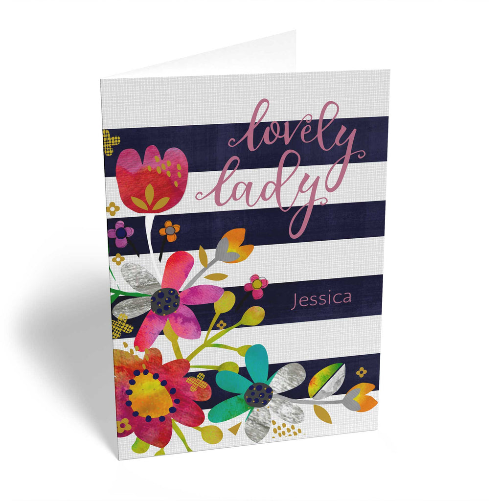 Classic Birthday Editable Floral Stripe For Her