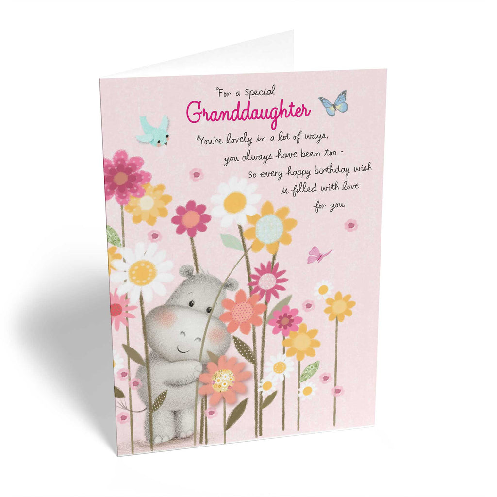 Cute Birthday Granddaughter Editable Hippo Flowers