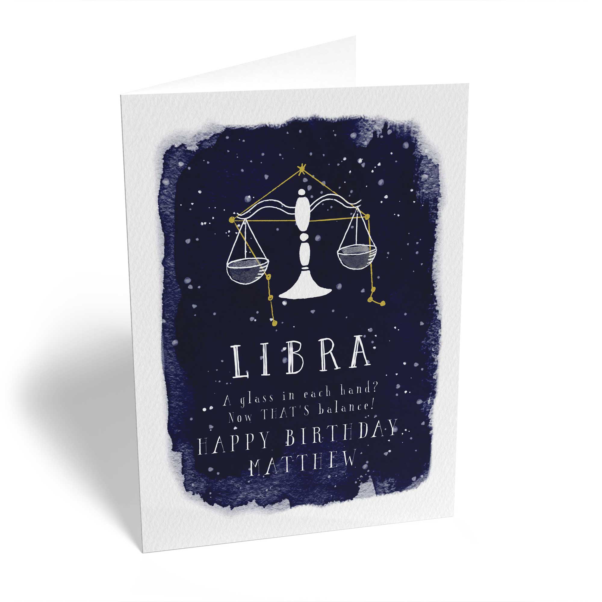 Personalised Contemporary Libra Zodiac Birthday Card