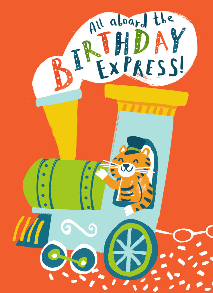 Cute Colourful Steam Train Tiger Kids Birthday