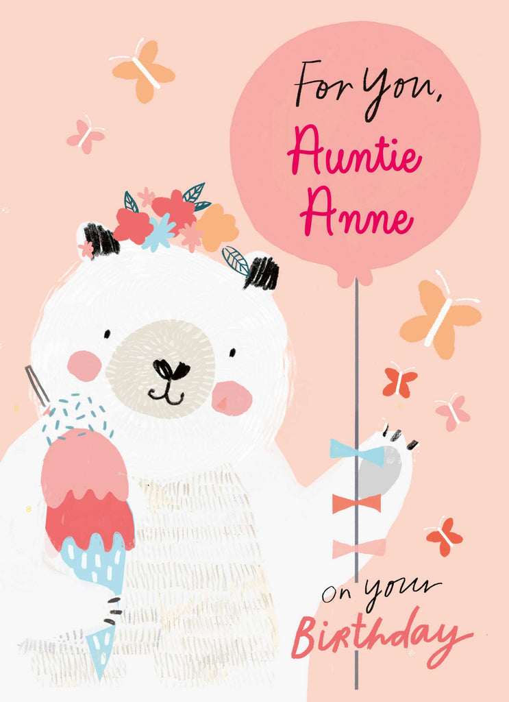 Cute Auntie Birthday Editable Bear Balloon