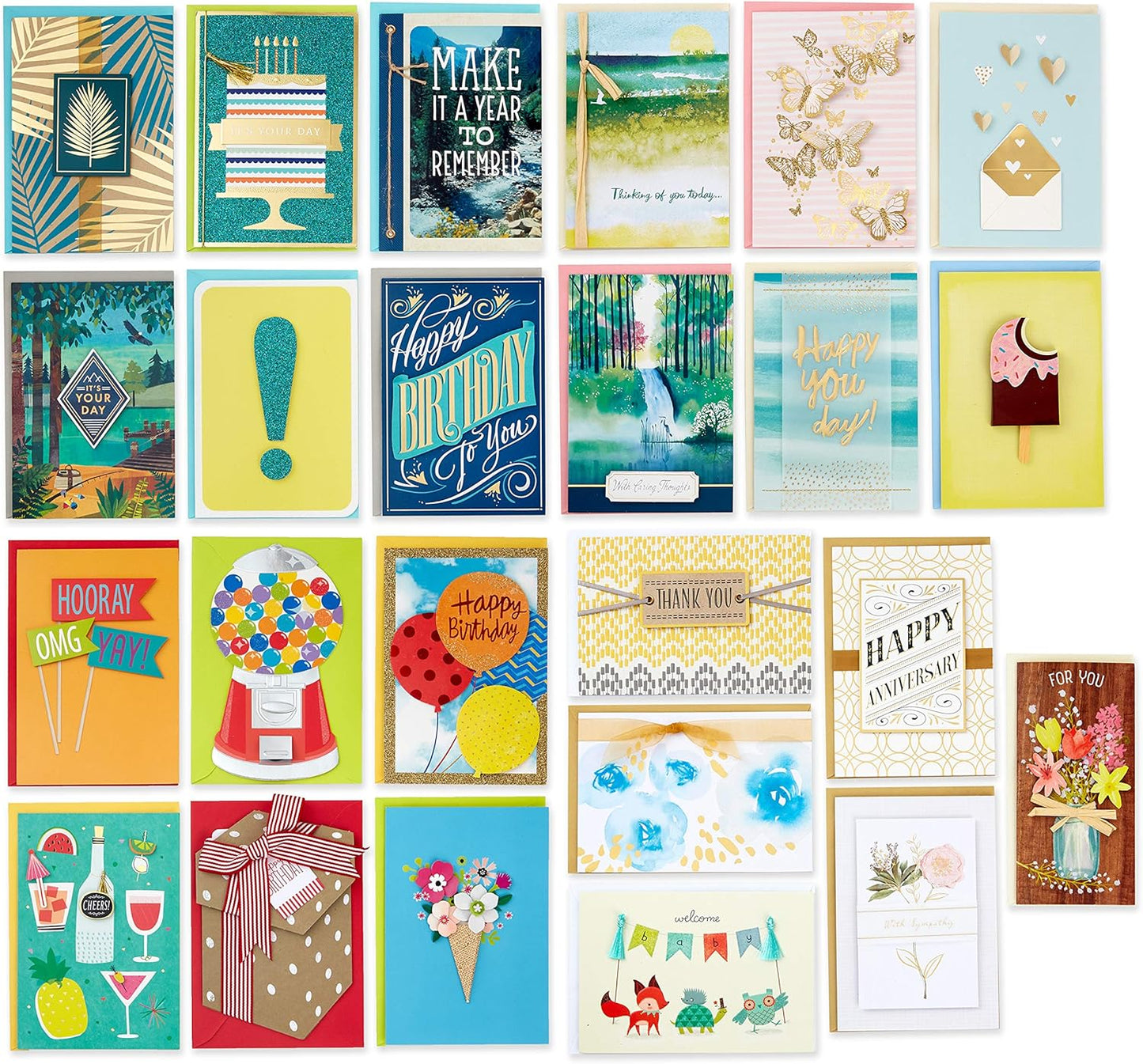 Hallmark Pack of 24 Handmade Assorted Boxed Greeting Cards, Modern Greenery Birthday Cards, Baby Shower Cards, Wedding Cards, Sympathy Cards, Thinking of You Cards, Thank You Cards
