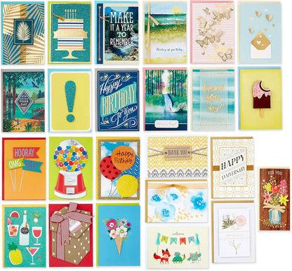 Hallmark Pack of 24 Handmade Assorted Boxed Greeting Cards, Modern Greenery Birthday Cards, Baby Shower Cards, Wedding Cards, Sympathy Cards, Thinking of You Cards, Thank You Cards