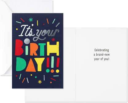 Hallmark Birthday Cards Assortment, Happy Cake Day featuring colourful birthday design with bold lettering and a blank inside for personal messages.