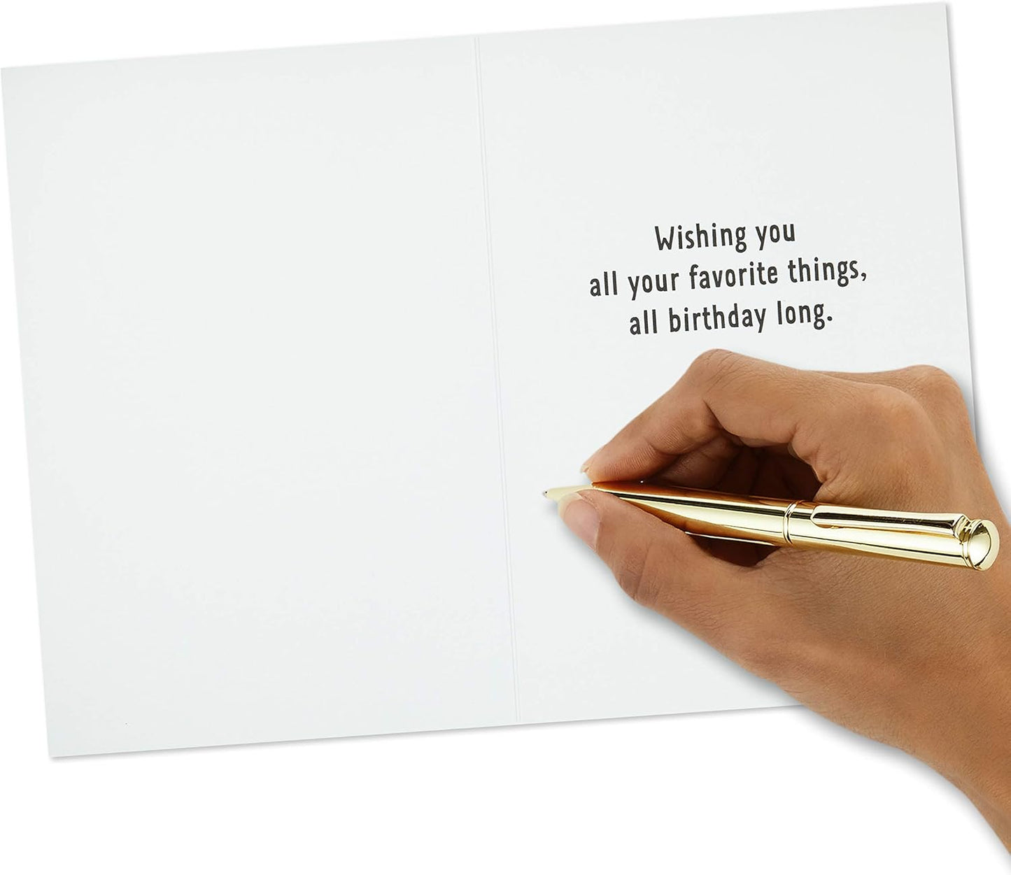 Hallmark Birthday Cards Assortment, Happy Cake Day (12 Cards with Envelopes) showing interior text with a hand writing using a gold pen.