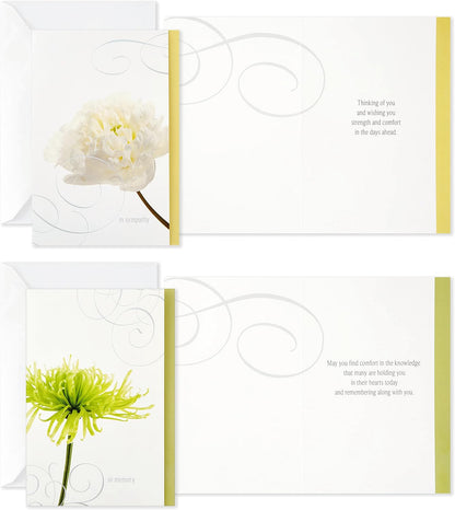 Hallmark Assorted Sympathy Greeting Cards (Flowers, 12 Cards and Envelopes) featuring floral designs, inside messages and elegant borders.