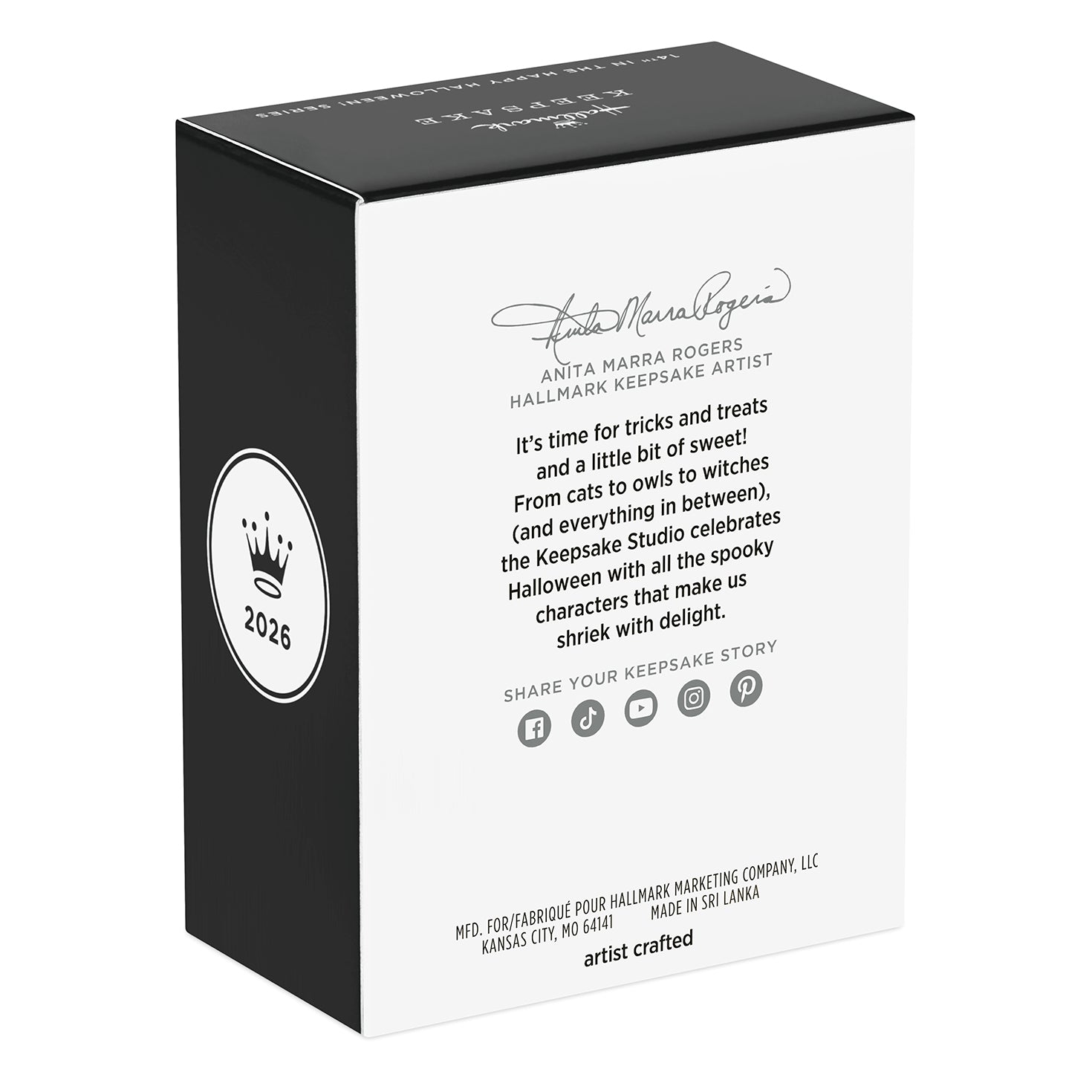 Happy Halloween! — 2026 Hallmark Keepsake Halloween Ornament packaging detail featuring text and logo, artist crafted design.