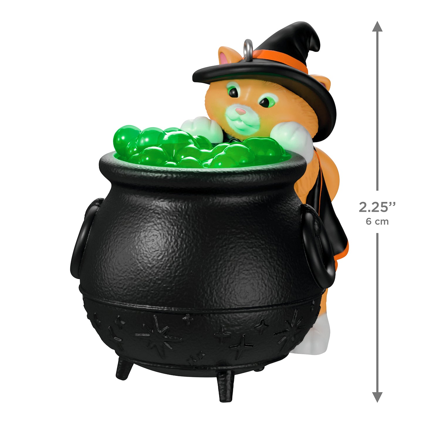 Mischievous Kittens Orange Cat Energy Special Edition — 2026 Hallmark Keepsake Halloween Ornament, cute orange kitten in witch hat peering into cauldron.