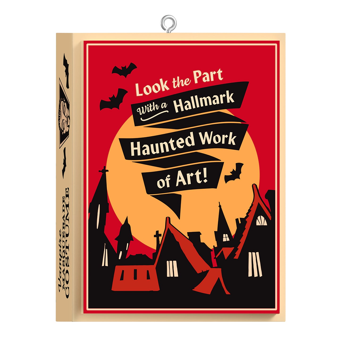 Nifty Fifties Masquerade Costume — 2026 Hallmark Keepsake Halloween Ornament in retro packaging with bats and a spooky backdrop.