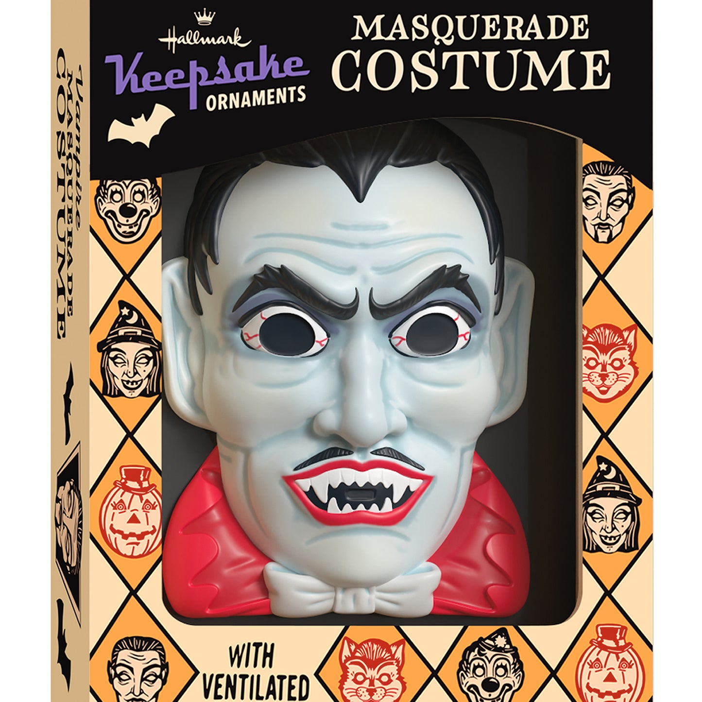 Nifty Fifties Masquerade Costume — 2026 Hallmark Keepsake Halloween Ornament in vintage-style packaging, featuring a vampire mask.