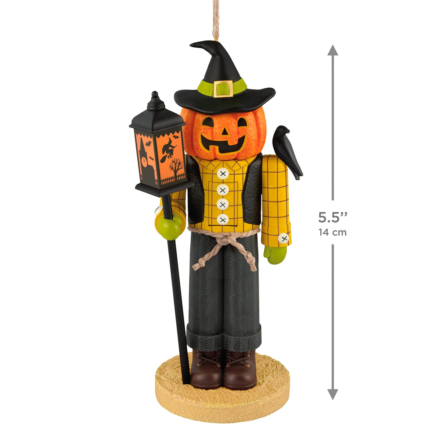 Halloween Noble Nutcracker Sir Gourdon Fields — 2026 Hallmark Keepsake Halloween Ornament, scarecrow design with jack-o'-lantern head and lantern, 14 cm.