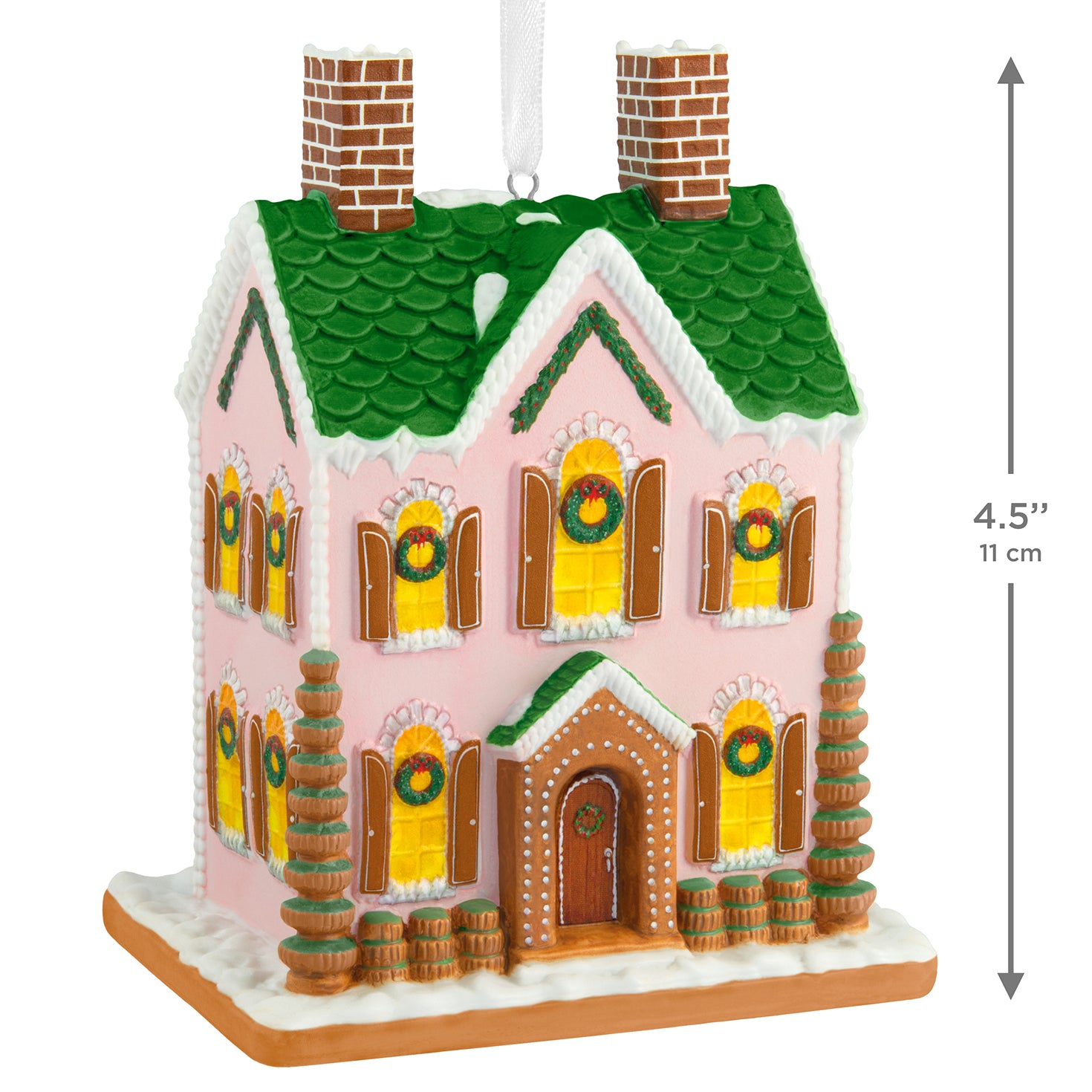Gorgeous gingerbread house, porcelain — 2026 Hallmark Keepsake Christmas Ornament featuring a pink, two-story design with festive wreaths.