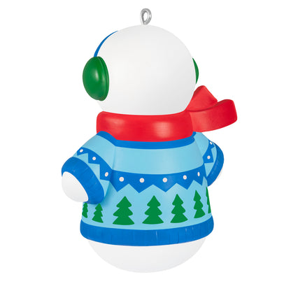 Son Snowman 2026 — 2026 Hallmark Keepsake Christmas Ornament with green earmuffs, festive blue and green sweater, and red scarf.