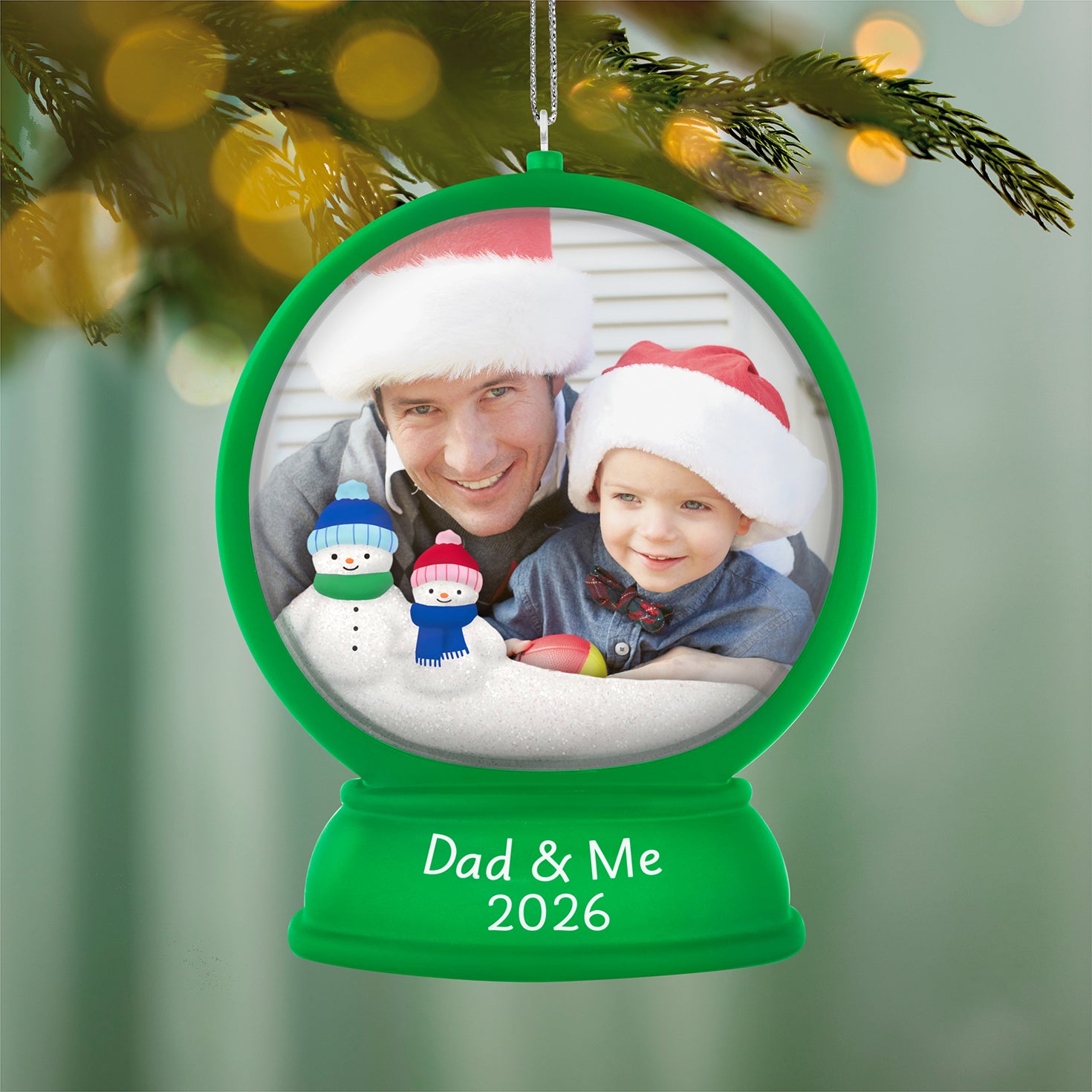 Dad and Me Snow Globe 2026 Photo Frame — 2026 Hallmark Keepsake Christmas Ornament featuring snow people and space for a cherished photo.