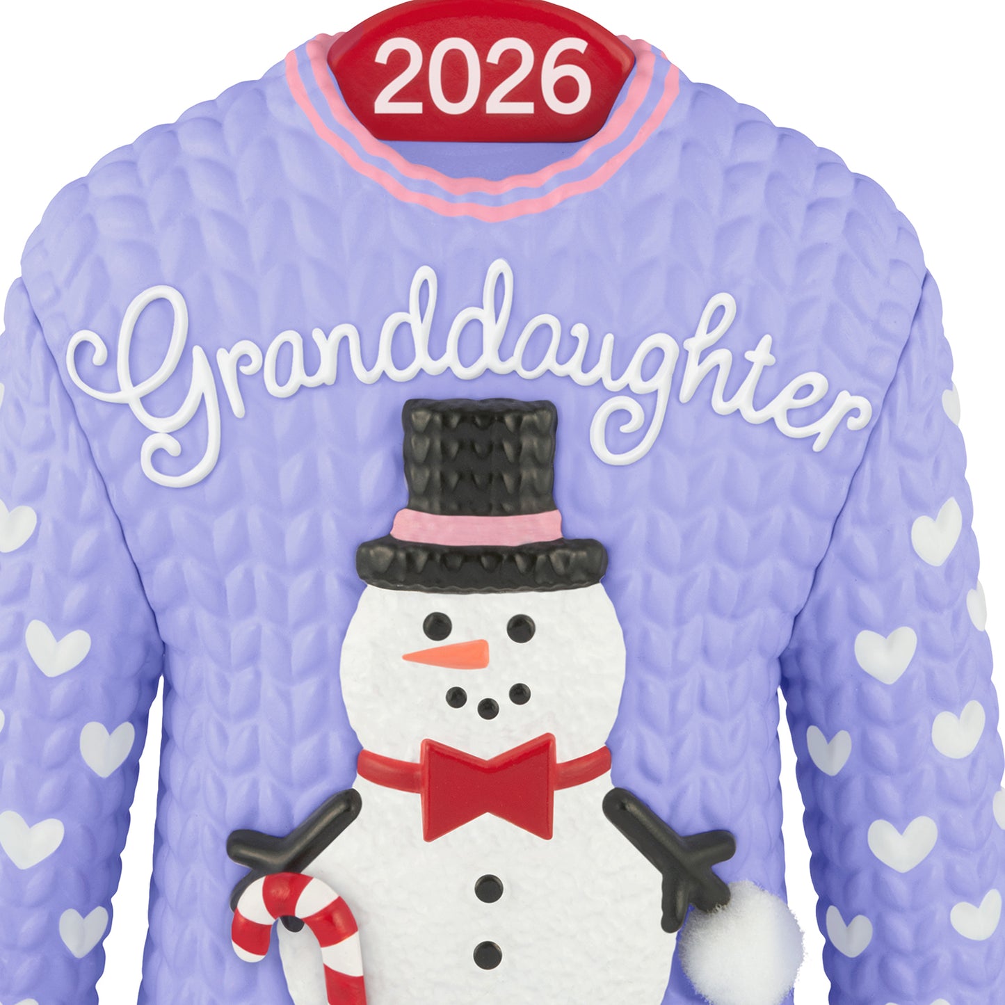 Granddaughter Snowman Sweater 2026 — 2026 Hallmark Keepsake Christmas Ornament featuring a purple knitted sweater design with a snowman.
