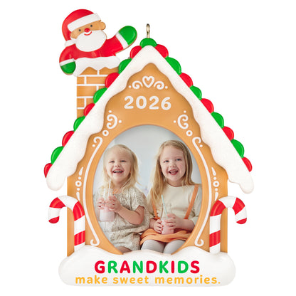 Sweet Grandkids 2026 Photo Frame — 2026 Hallmark Keepsake Christmas Ornament, colourful gingerbread house design with photo space and festive details.