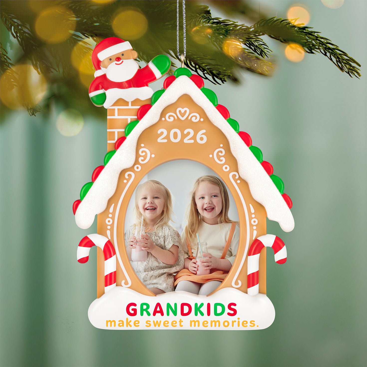 Sweet Grandkids 2026 Photo Frame — 2026 Hallmark Keepsake Christmas Ornament, gingerbread house design with vibrant colours and photo slot