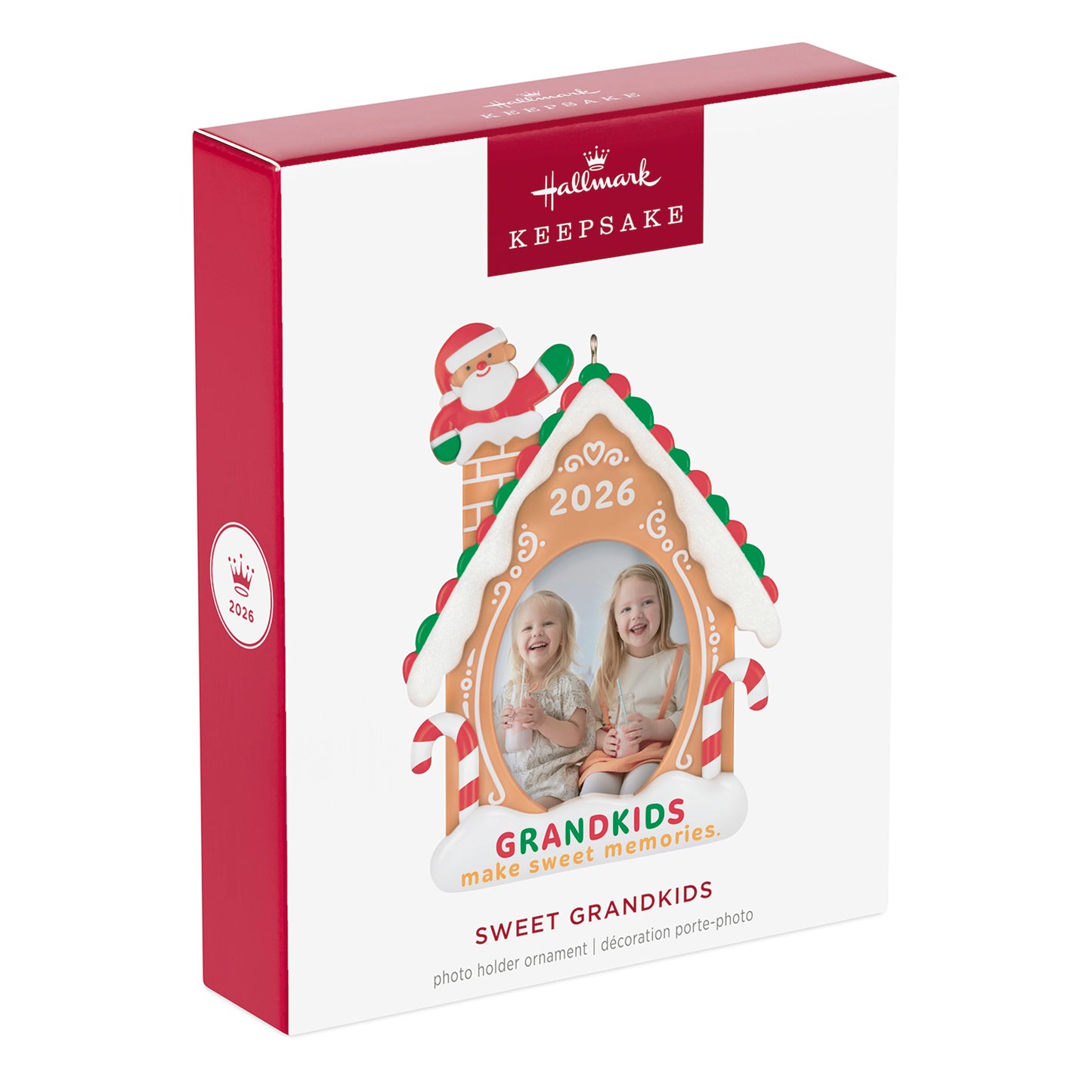 Sweet Grandkids 2026 Photo Frame — 2026 Hallmark Keepsake Christmas Ornament in gift packaging featuring a gingerbread house design.
