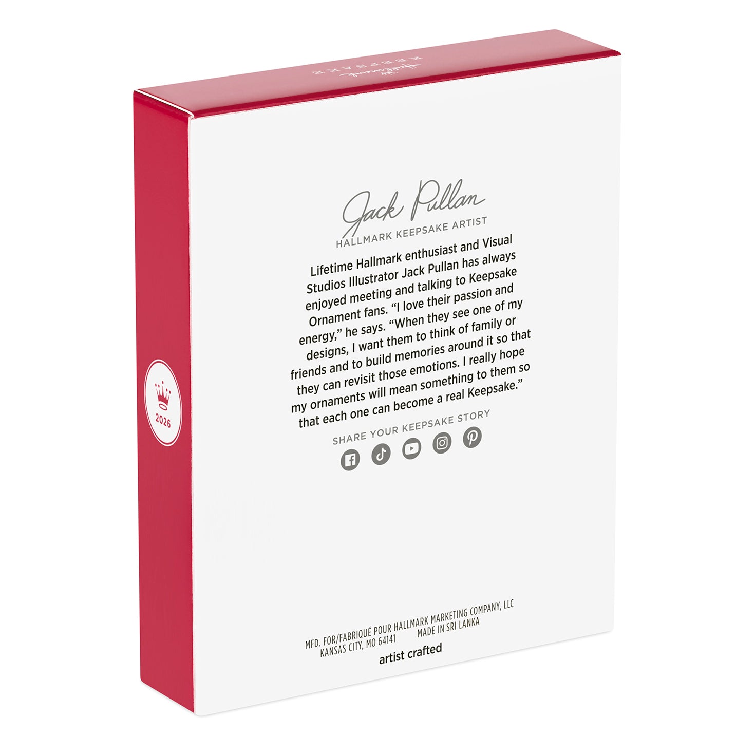 Snow Dog 2026 Photo Frame — 2026 Hallmark Keepsake Christmas Ornament, back view showing artist Jack Pallan's biography and branding detail.