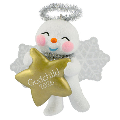 Godchild Snow Angel 2026 — 2026 Hallmark Keepsake Christmas Ornament, snow angel design with gold star, showcasing sparkling snowflake wings.