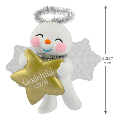 Godchild Snow Angel 2026 — 2026 Hallmark Keepsake Christmas Ornament featuring a smiling snow angel with snowflake wings holding a gold star.