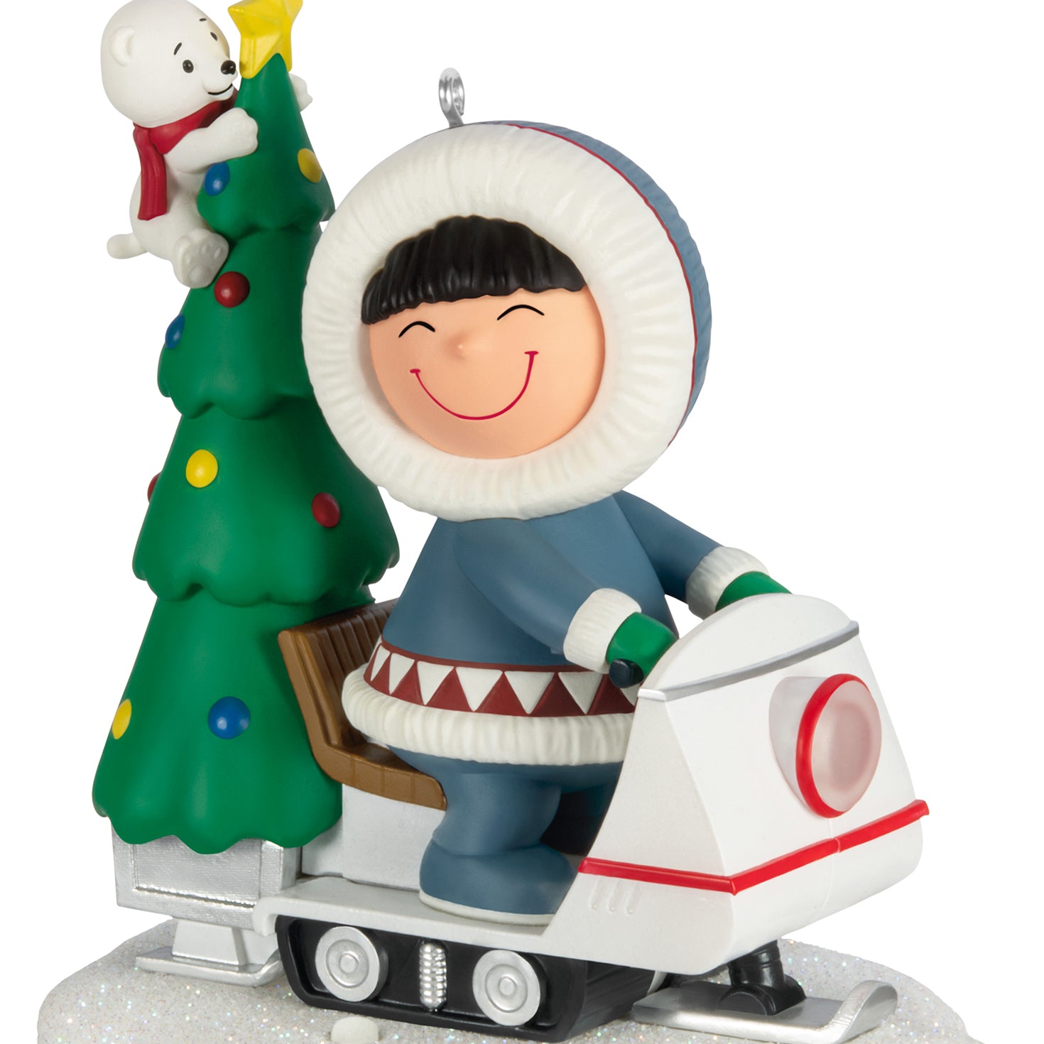 Frosty Friends Tree Delivery With Light — 2026 Hallmark Keepsake Christmas Ornament featuring a joyful child on a snowmobile with a Christmas tree.
