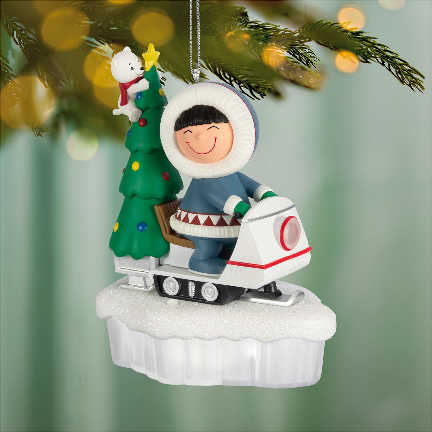 Frosty Friends Tree Delivery With Light — 2026 Hallmark Keepsake Christmas Ornament, smiling child on snowmobile with decorated tree, festive design.