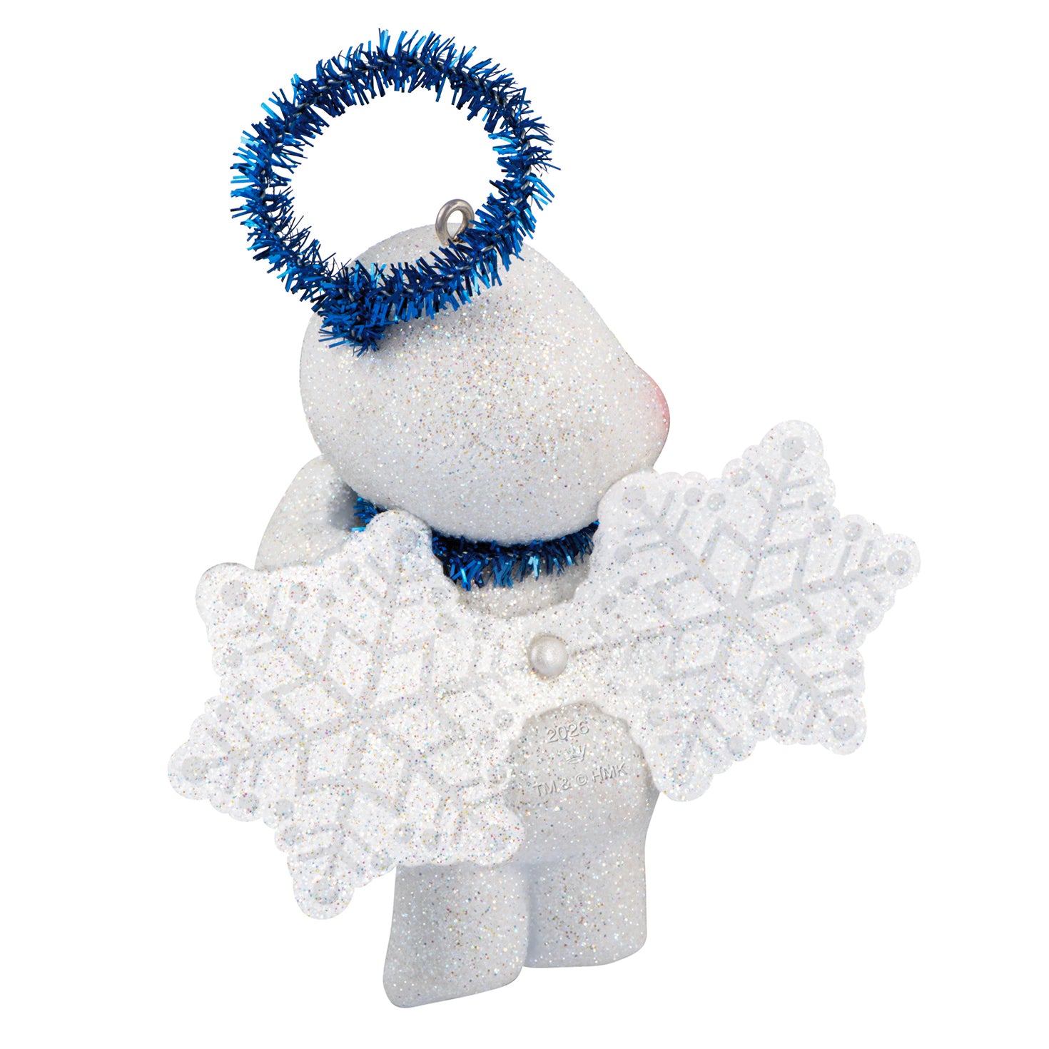 Cute Snow Angel With Bell — 2026 Hallmark Keepsake Christmas Ornament, featuring glittery snowflake wings, blue tinsel halo, and rosy cheeks.