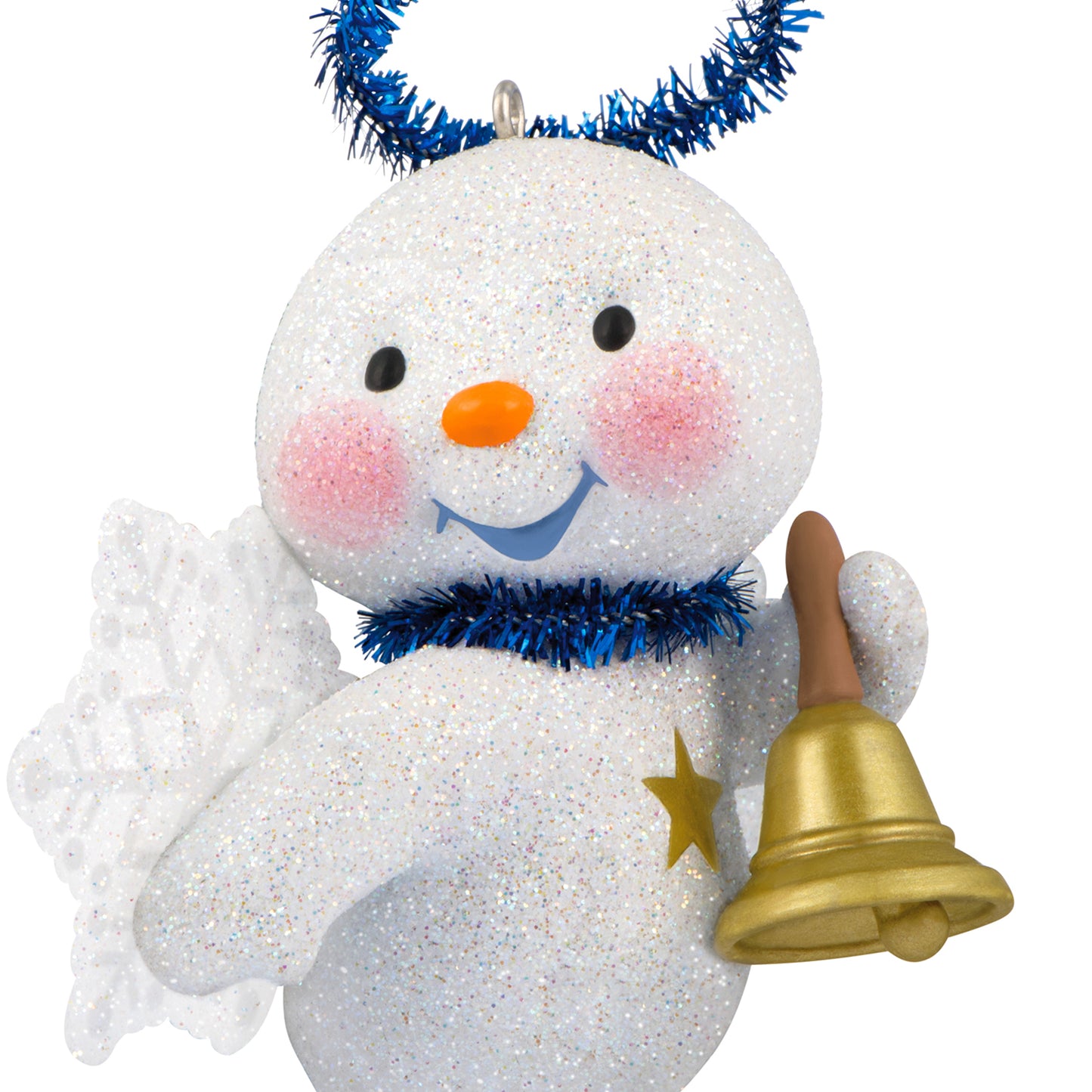 Cute Snow Angel With Bell — 2026 Hallmark Keepsake Christmas Ornament features a glittery snowman with snowflake wings, rosy cheeks and a gold bell.