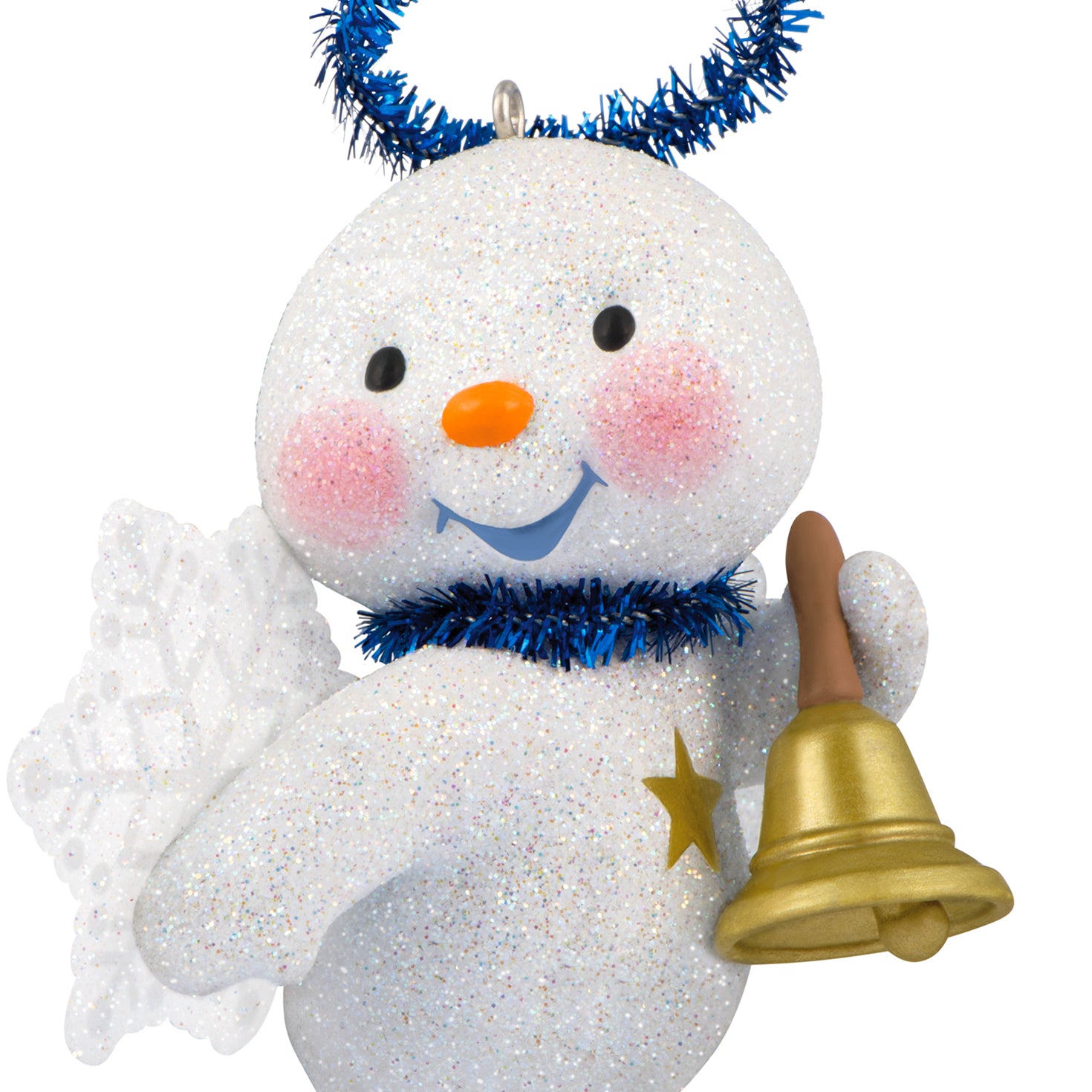 Cute Snow Angel With Bell — 2026 Hallmark Keepsake Christmas Ornament features a glittery snowman with snowflake wings, rosy cheeks and a gold bell.