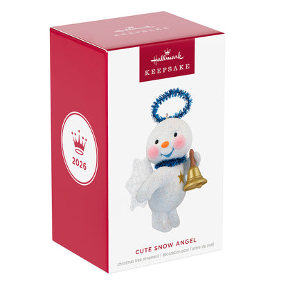 Cute snow angel with bell — 2026 Hallmark Keepsake Christmas ornament in festive packaging with decorative details.
