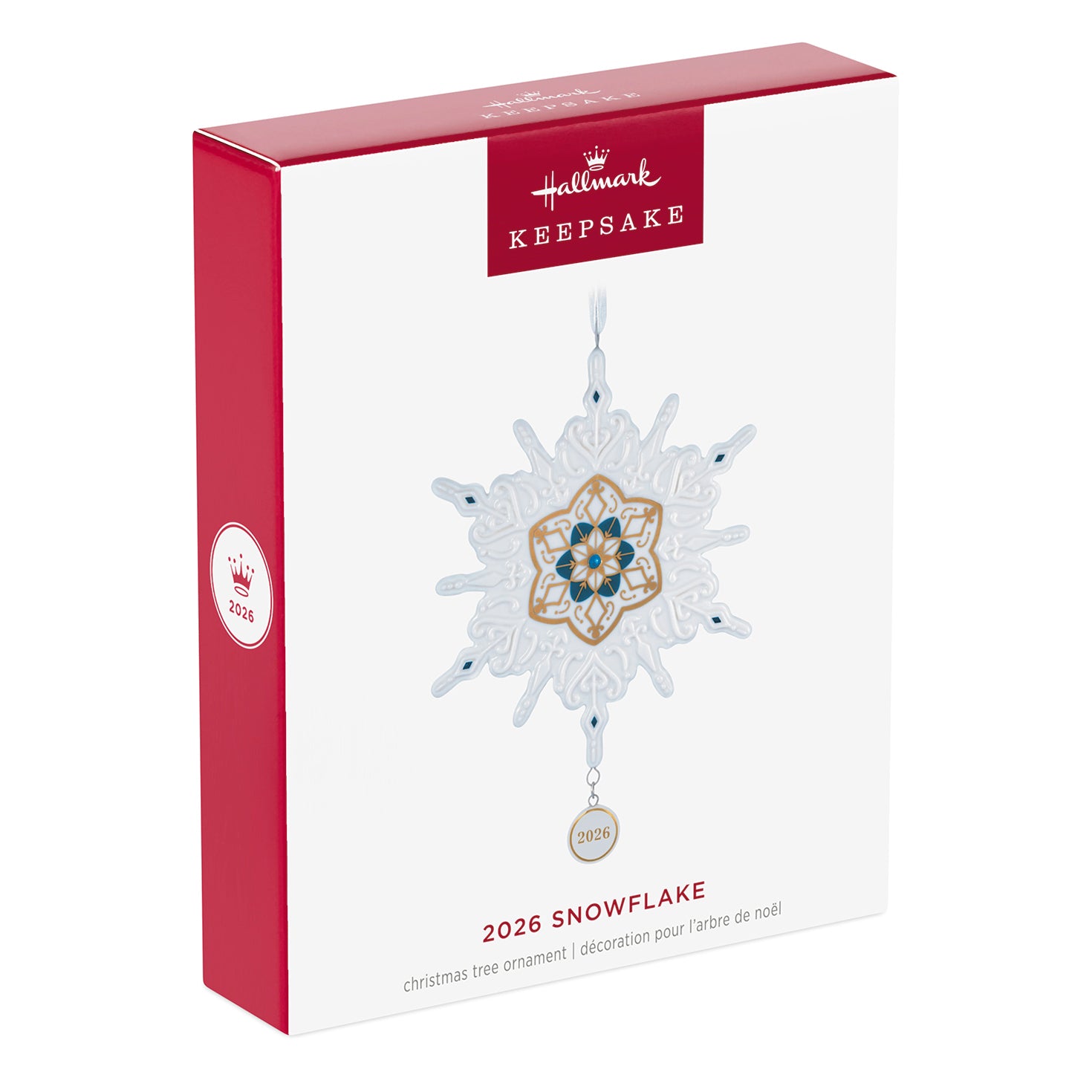 Snowflake 2026, Porcelain — 2026 Hallmark Keepsake Christmas Ornament in packaging, featuring detailed craftsmanship and 2026 charm.