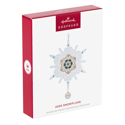 Snowflake 2026, Porcelain — 2026 Hallmark Keepsake Christmas Ornament in packaging, featuring detailed craftsmanship and 2026 charm.