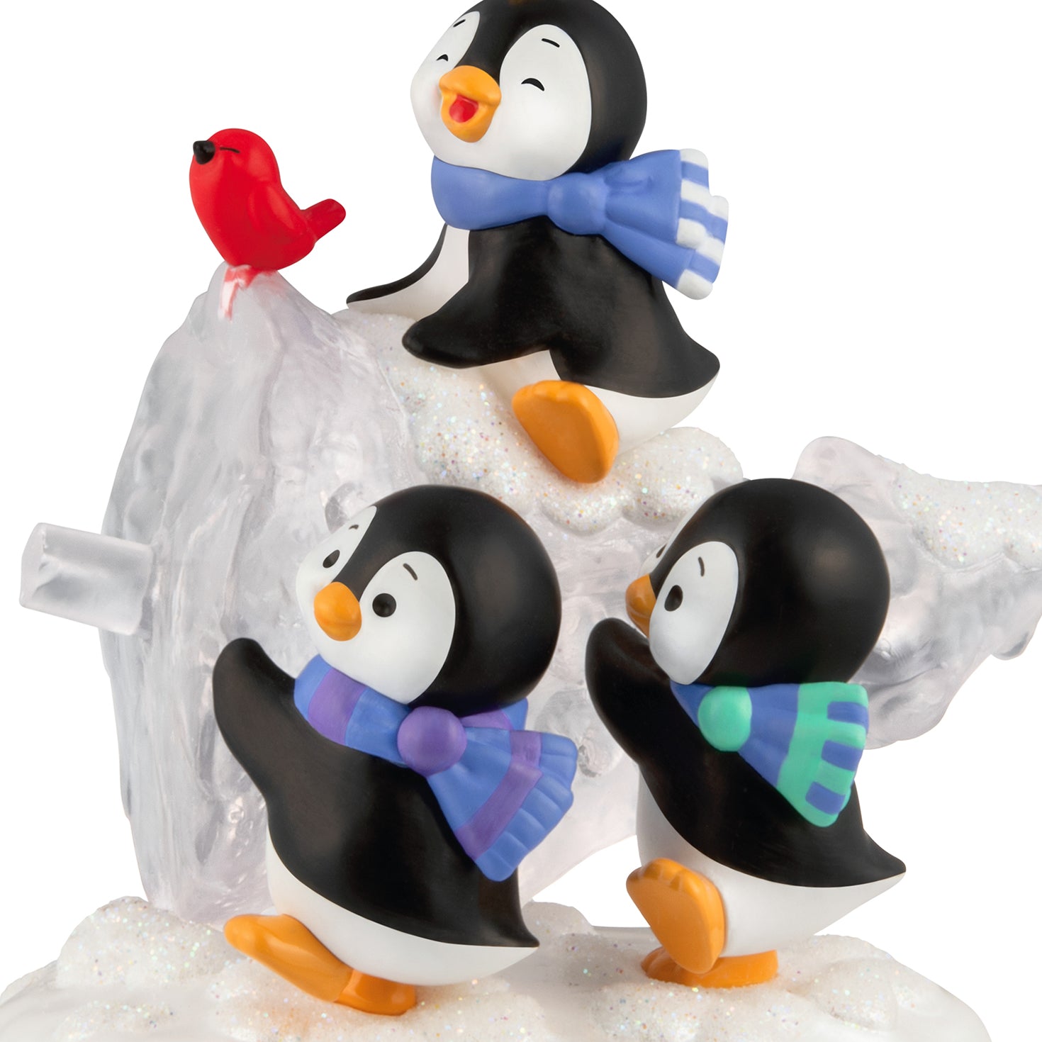 The Perfect Tree — 2026 Hallmark Keepsake Christmas Ornament featuring three penguins and a red bird on a snowy display.