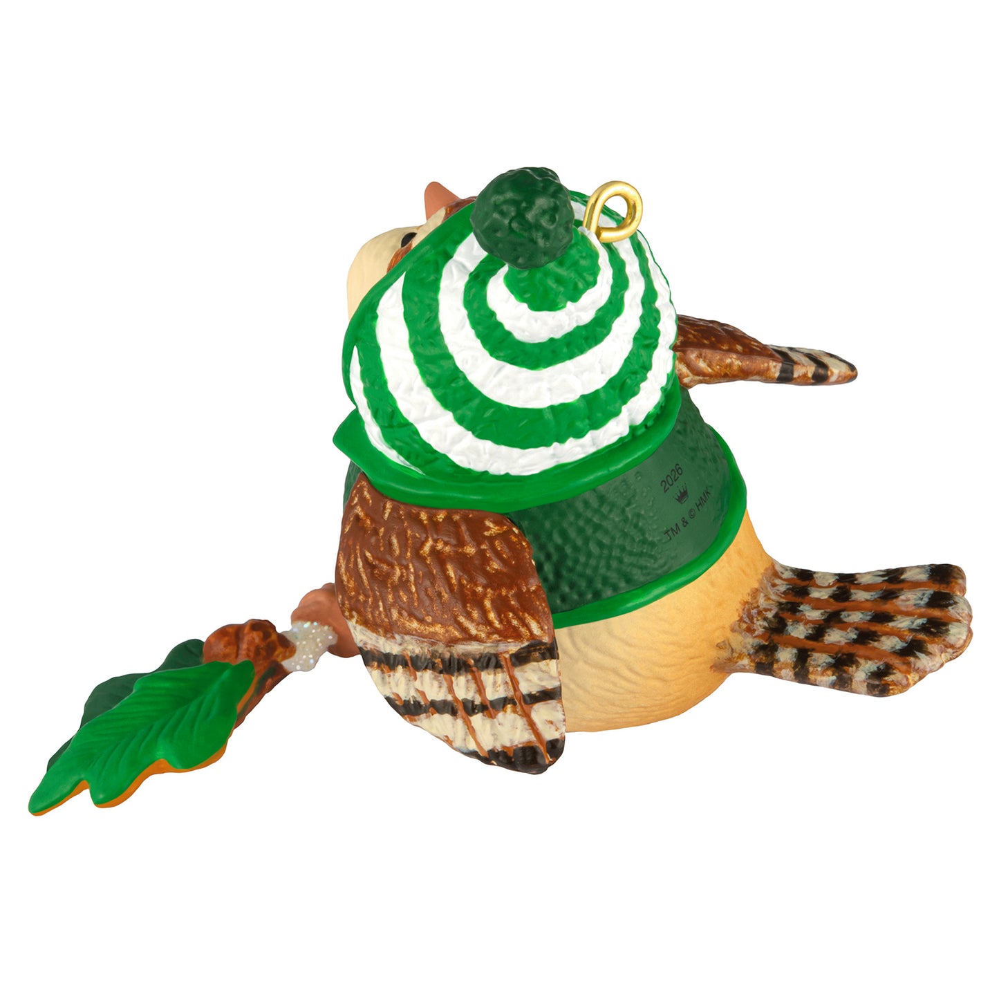 Cozy Critters Mystery — 2026 Hallmark Keepsake Christmas Ornament featuring a cute sparrow wearing a green and white beanie, detailed design.