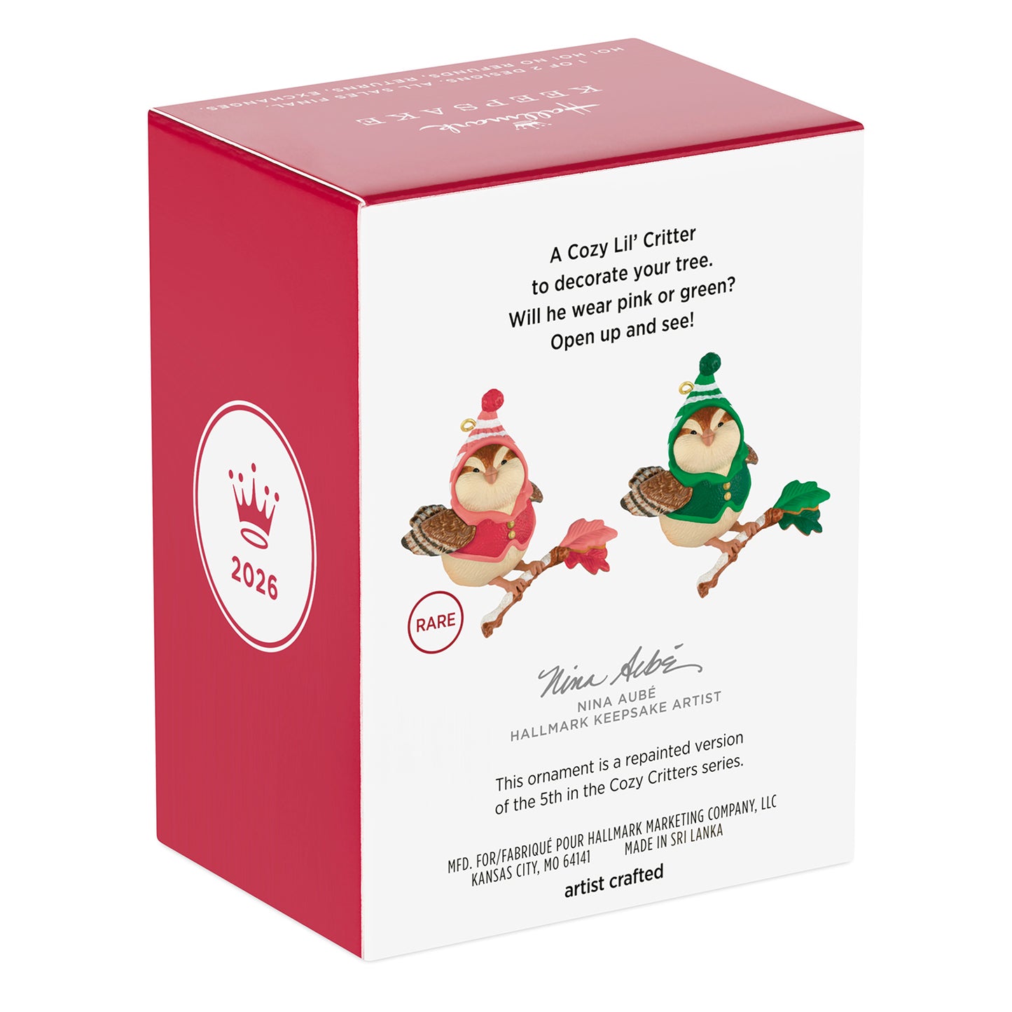 Cozy Critters Mystery — 2026 Hallmark Keepsake Christmas Ornament, sealed packaging, shows two adorable critters in hats, gift ready.